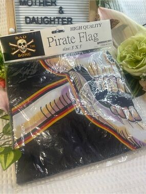 Pirate Flag with Skull & Crossbones - Black, White, Yellow, Red